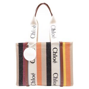 Chloé Medium Woody Striped Tote Bag in Multicolor Linen